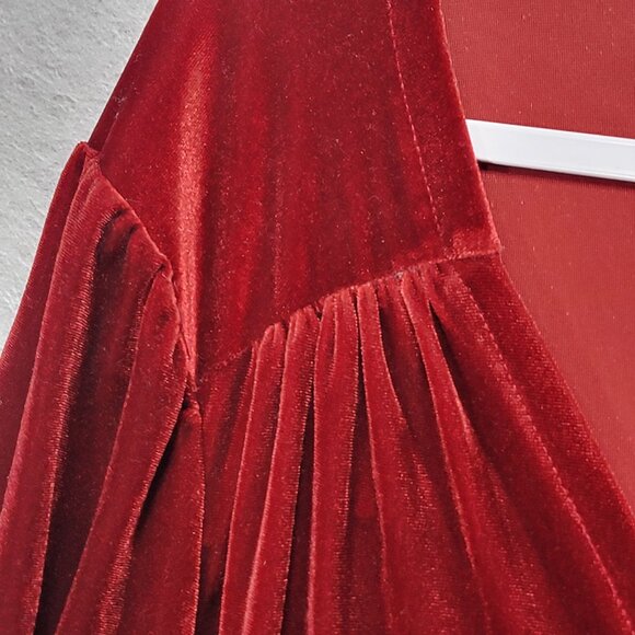 Red Velvet Wrap Blouse Womens 3X Boho Velour Long Sleeve Vampire Gothic Holiday - Picture 5 of 13